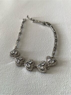 Silver Heart Link Bracelet with Clear Crystal Accents